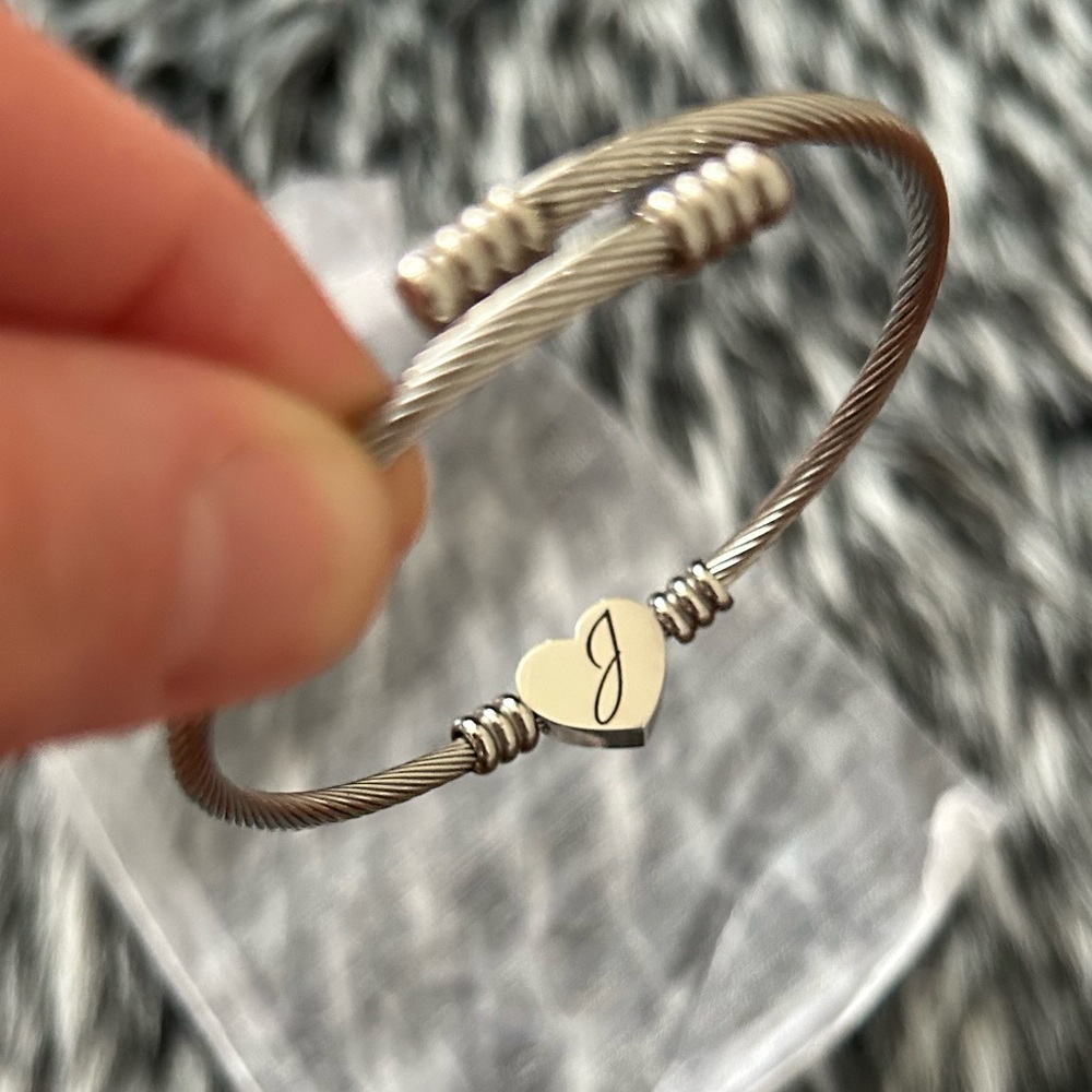 J Silver Heart Bracelet